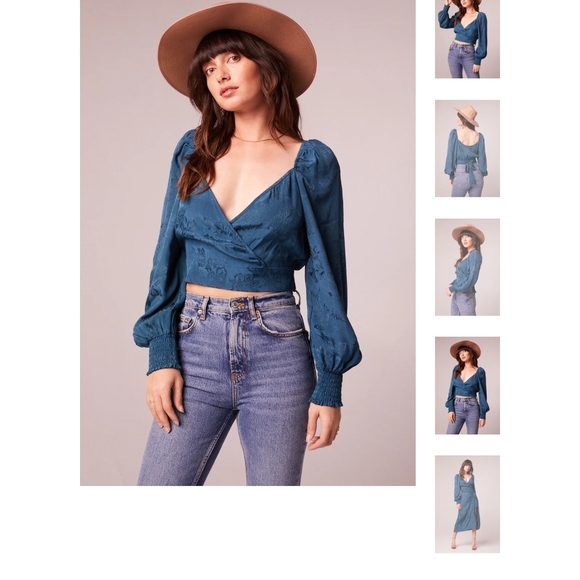 Band Of The Free Camille Deep Teal Crossover Crop Top - Picture 1 of 6